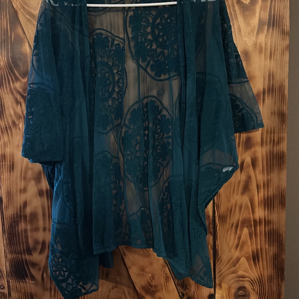 Sheer Teal Kimono Cardigan